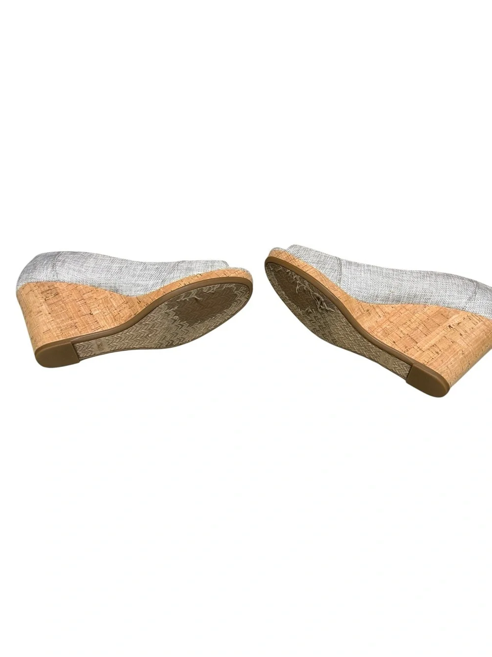 TOMS Women's Shoes Gray Fabric Stella Peep-Toe Wedges Size 9.5